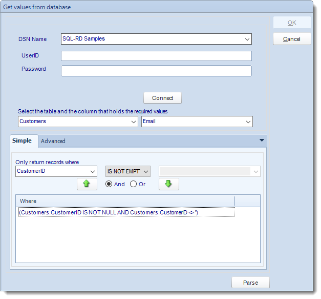 SSRS. Get Values from Database interface in SQL-RD