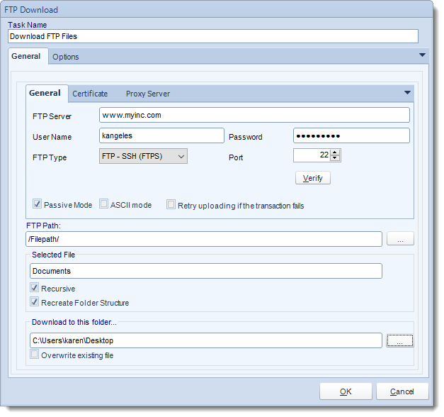 MS Access. Custom Tasks: FTP Download File in MARS.