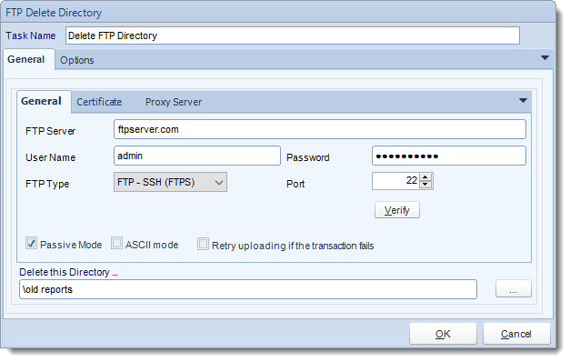 MS Access. Custom Tasks: FTP - Delete Directory in MARS.