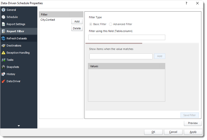 Power BI and SSRS. Report Filter Wizard in Data Driven Schedule Properties in PBRS