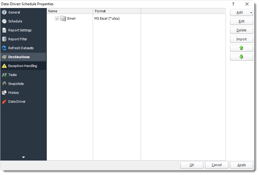 Power BI and SSRS. Destination Wizard in Data Driven Schedule Properties in PBRS