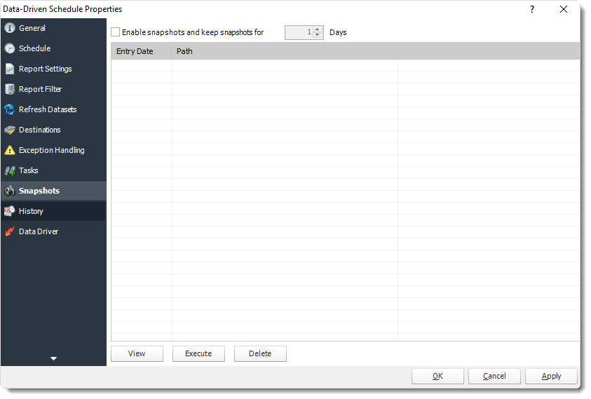 Power BI and SSRS. Snapshots in Data Driven Schedule Properties in PBRS