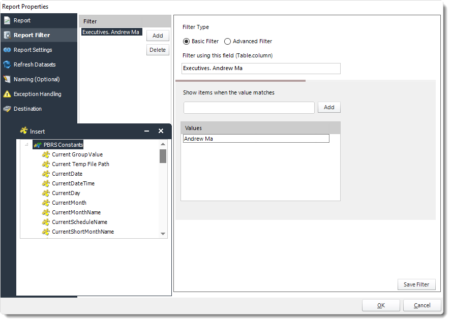 Power BI and SSRS: Power BI Report Filter Properties of an Event Based Schedules.