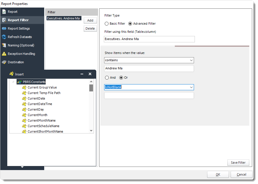 Power BI and SSRS: Power BI Report Filter Properties of an Event Based Schedules.