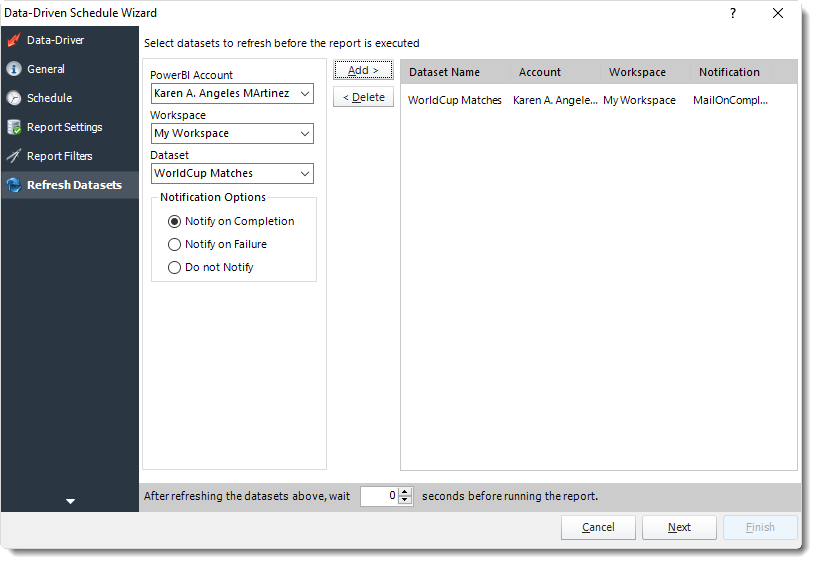 Power BI and SSRS. Refresh Datasets Wizard in Data Driven Schedule in PBRS