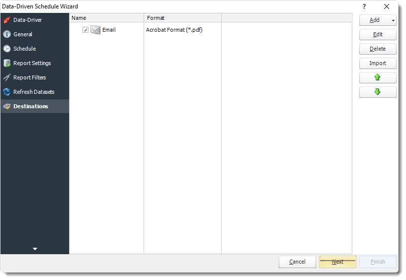 Power BI and SSRS. Destinations Wizard in Data Driven Schedule in PBRS