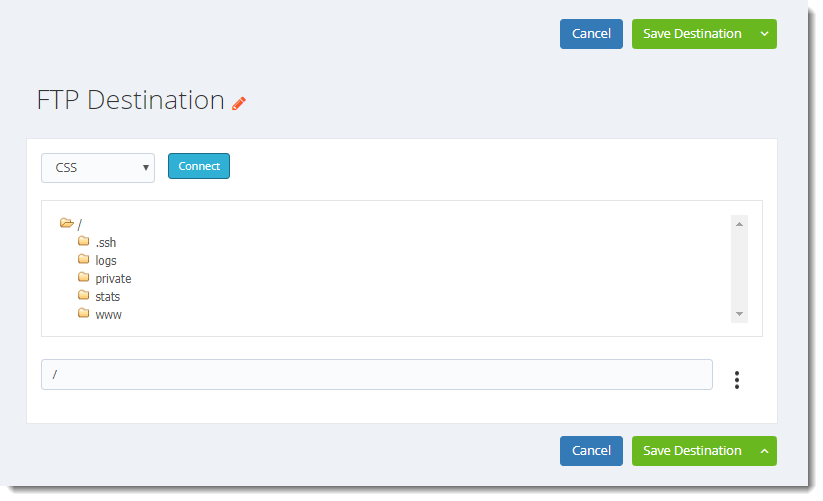 KPI's and Dashboards: FTP Destination in IntelliFront BI.