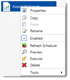 Crystal Reports: Single Report Schedule Context Menu in CRD.