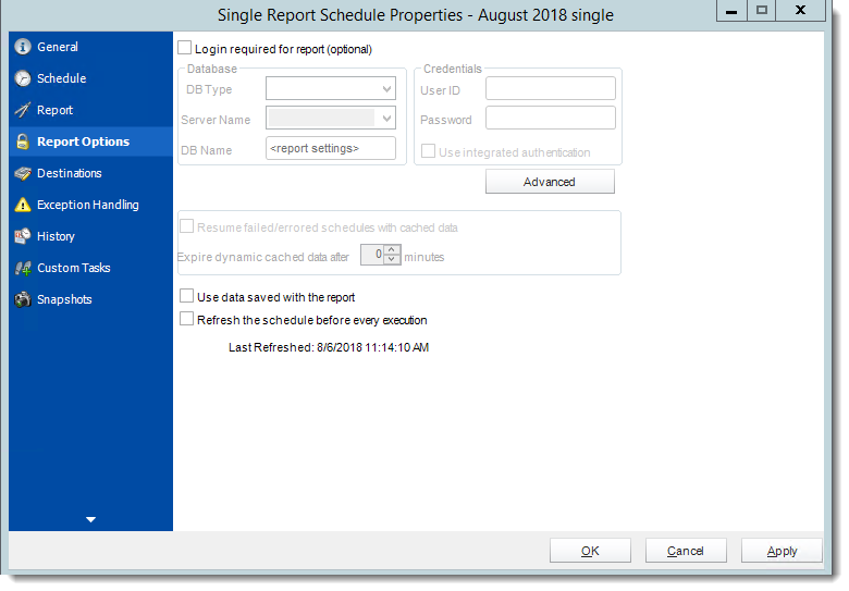 Crystal Reports: Single Report Schedule Properties in CRD.
