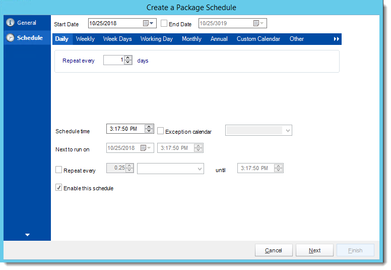 Crystal Reports: Schedule Wizard in Package Report Schedule in CRD.