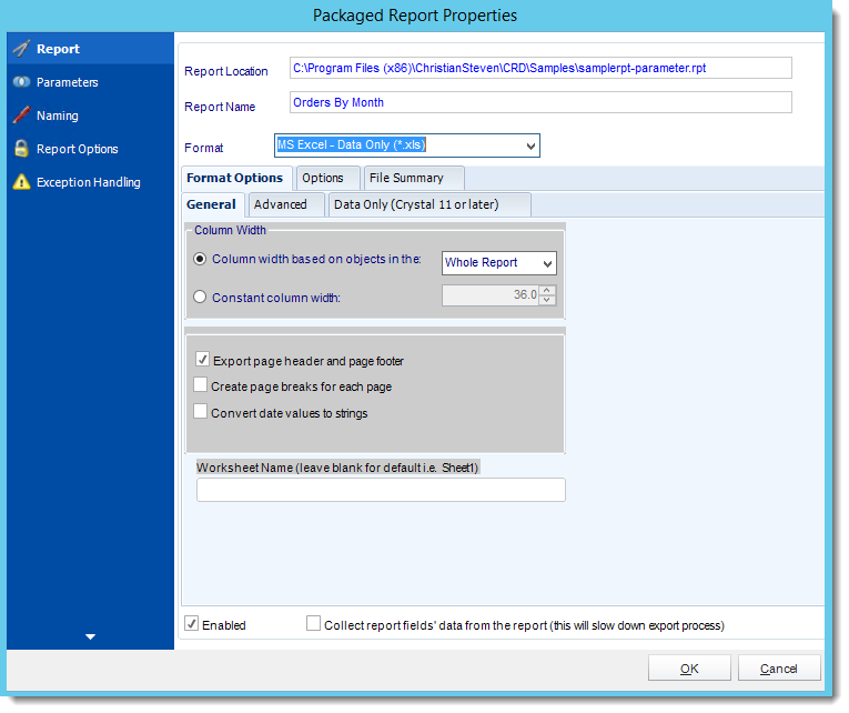 Crystal Reports: Package Report Properties in Dynamic Package Schedule Reports in CRD.