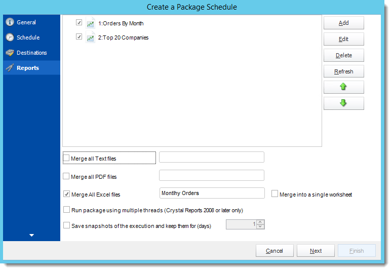 Crystal Reports: Reports Wizard in Package Report Schedule in CRD.