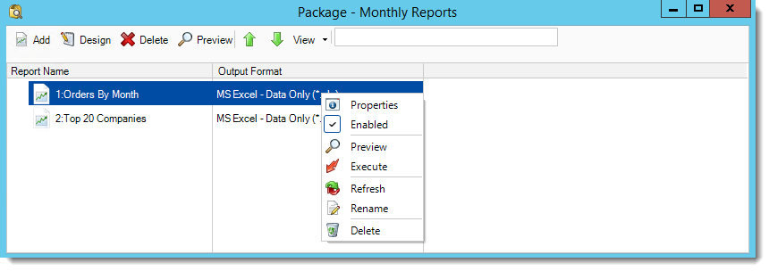 Crystal Reports: Dynamic Package Schedule Reports Context Menu in CRD.