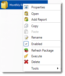 Crystal Reports:  Package Report Schedule Context Menu in CRD.