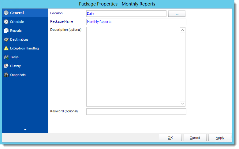 Crystal Reports: Package Report Schedule Properties in CRD.