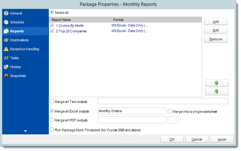 Crystal Reports: Package Report Schedule Properties in CRD.