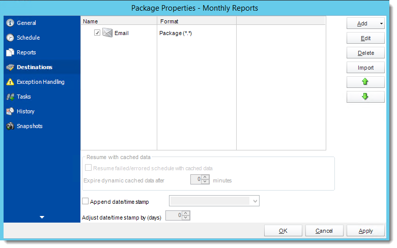 Crystal Reports:  Package Report Schedule Properties in CRD.