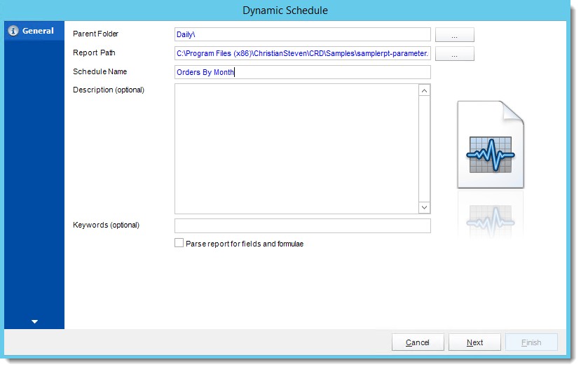 Crystal Reports: General Wizard in Dynamic Schedule Report in CRD.