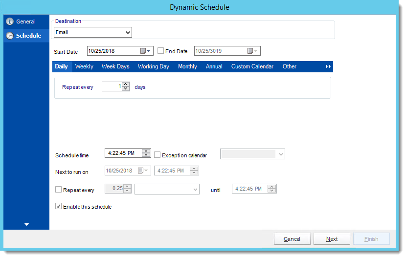 Crystal Reports: Schedule Wizard in Dynamic Schedule Report in CRD.