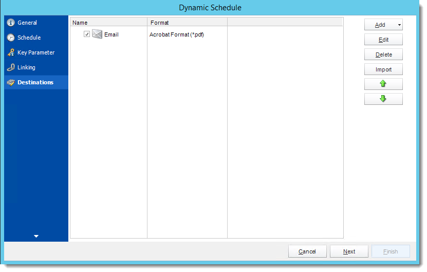 Crystal Reports: Destination Wizard in Dynamic Schedule Report in CRD.