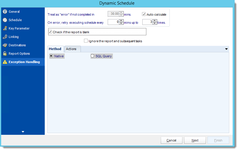 Crystal Reports: Exception Handling Wizard in Dynamic Schedule Report in CRD.