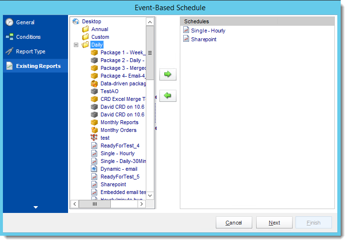 Crystal Reports: Existing Report Wizard in Event Based Schedule in CRD.
