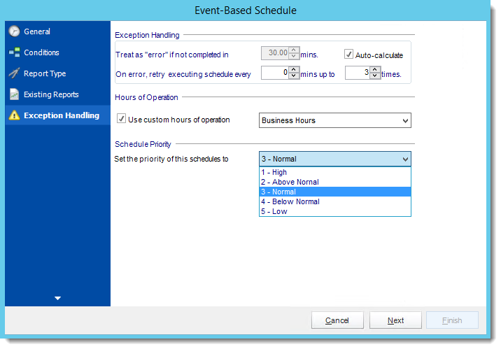 Crystal Reports: Exception Handling Wizard in Event Based Schedule in CRD.