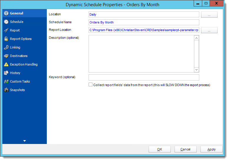 Crystal Reports: Dynamic Schedule Report Properties in CRD.
