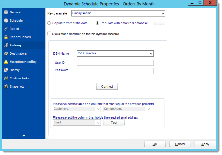 Crystal Reports: Dynamic Schedule Report Properties in CRD.