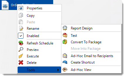 Crystal Reports: Dynamic Schedule Report Context Menu in CRD.