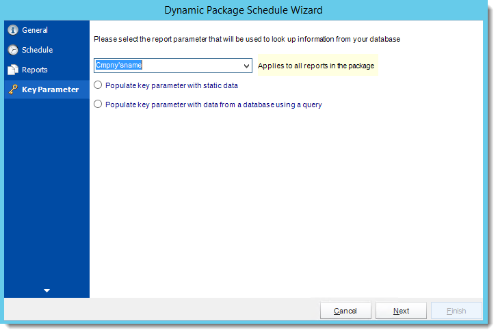 Crystal Reports: Key Parameters Wizard in Dynamic Package Schedule Reports in CRD.