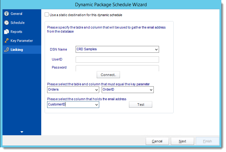 Crystal Reports: Linking Wizard in Dynamic Package Schedule Reports in CRD.