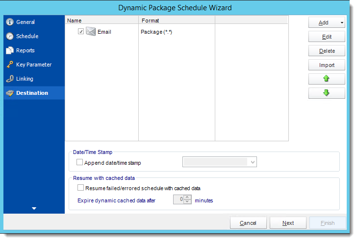 Crystal Reports: Destination Wizard in Dynamic Package Schedule Reports in CRD.