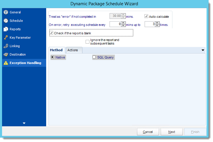 Crystal Reports: Exception Handling Wizard in Dynamic Package Schedule Reports in CRD.