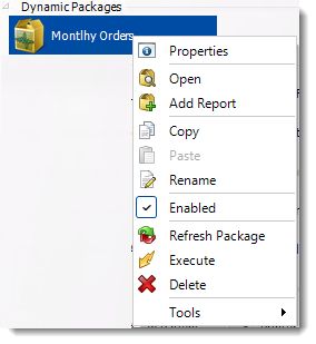 Crystal Reports: Dynamic Package Schedule Reports Context Menu in CRD.