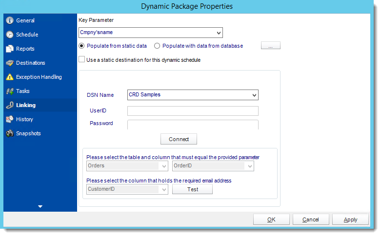 Crystal Reports: Dynamic Package Schedule Reports Properties in CRD.