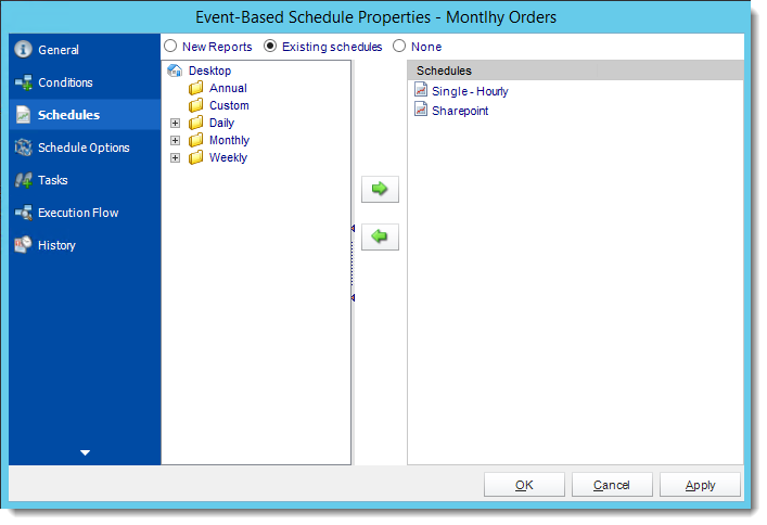 Crystal Reports: Event Based Schedule Properties Wizard in CRD.