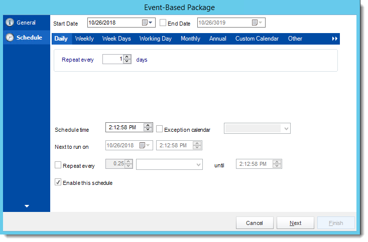 Crystal Reports: Schedule Wizard in Event Based Package in CRD.
