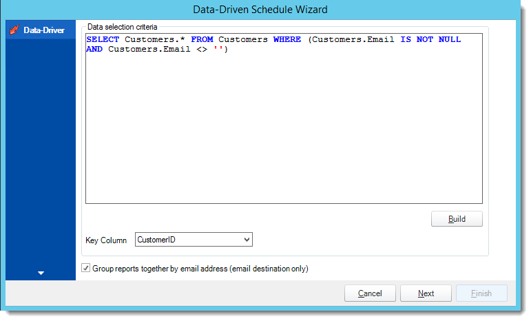 Crystal Reports: Data Driver Wizard in Data Driven Schedule in CRD.