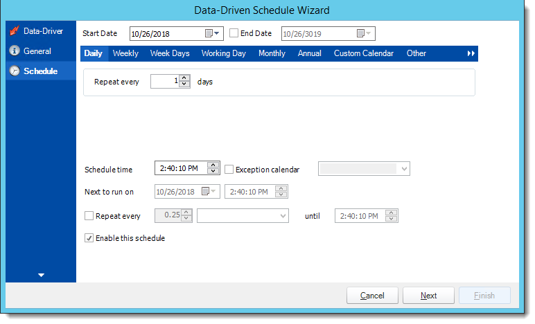 Crystal Reports: Schedule Wizard in Data Driven Schedule in CRD.