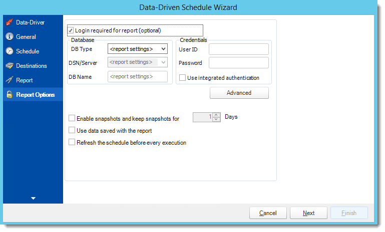 Crystal Reports: Report Options Wizard in Data Driven Schedule in CRD.