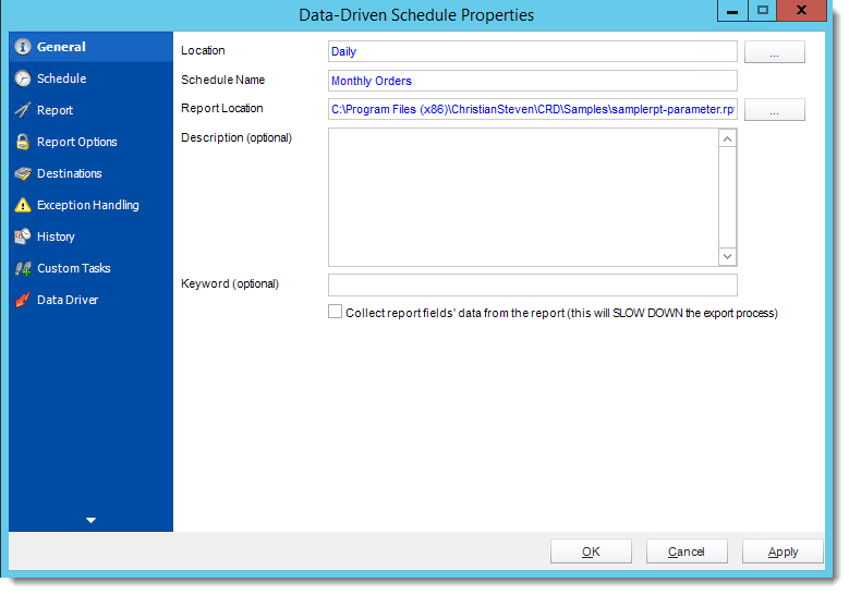 Crystal Reports: Data Driven Schedule Properties Wizards in CRD.