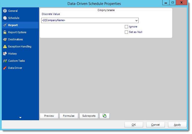 Crystal Reports: Data Driven Schedule Properties Wizards in CRD.
