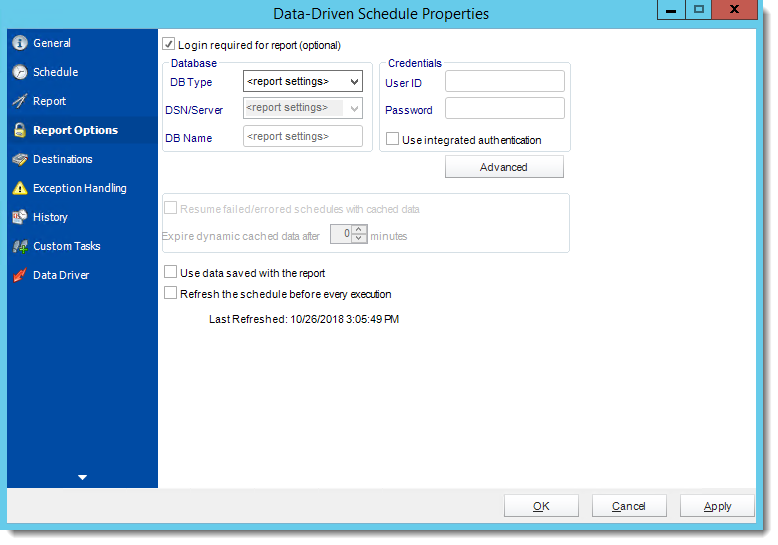 Crystal Reports: Data Driven Schedule Properties Wizards in CRD.