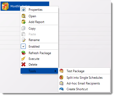 Crystal Reports: Data Driven Package Context Menu in CRD.