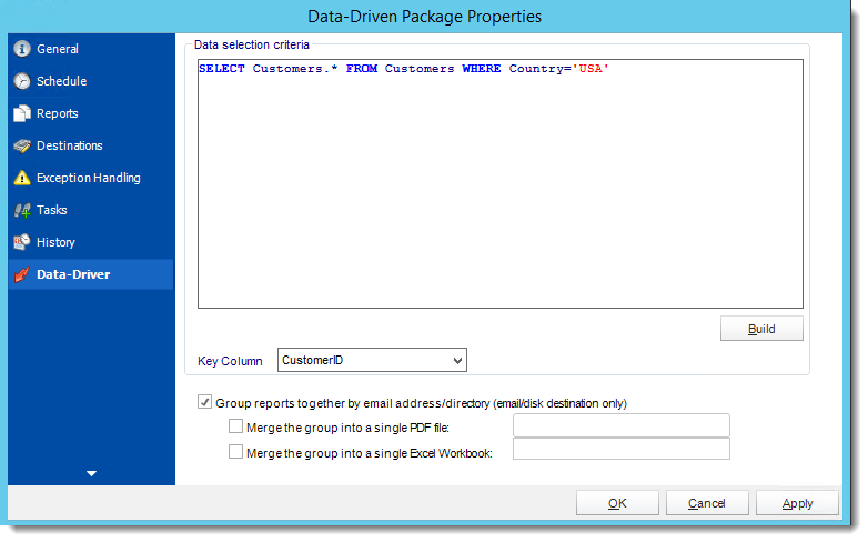 Crystal Reports: Data Driven Package Properties Wizard in CRD.