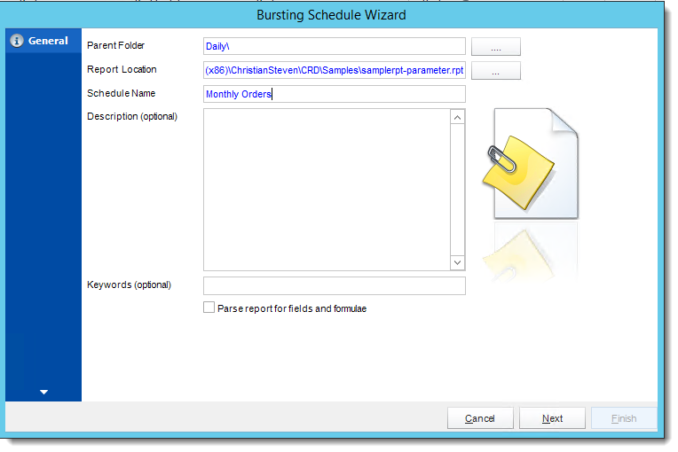 Crystal Reports: General Wizard in Bursting Schedule in CRD.