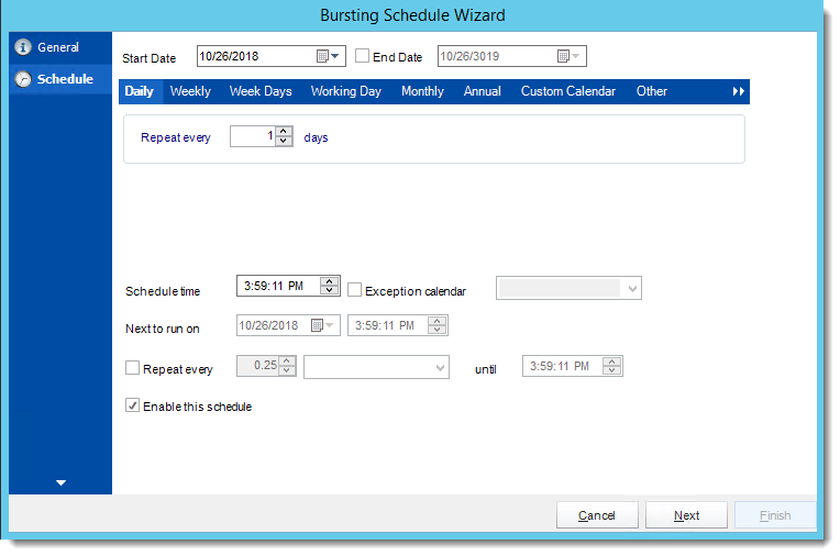 Crystal Reports: Schedule Wizard in Bursting Schedule in CRD.