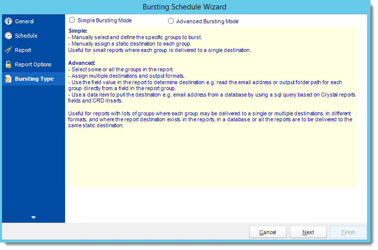 Crystal Reports: Report Type Wizard in Bursting Schedule in CRD.