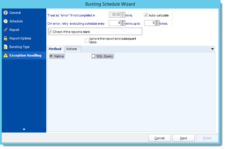 Crystal Reports: Exception Handling Wizard in Bursting Schedule in CRD.